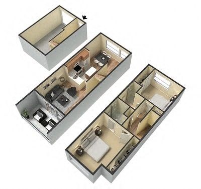 Floor plan for 2 beds, 2 baths, 925 sqft